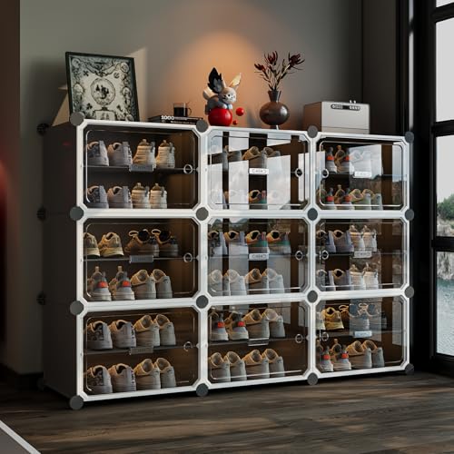 Image of MAGINELS 6-Tier Shoe Rack,Expandable Plastic Shoe Cabinet. Shoe Storage with Door,Entryway, Closets, Hallway, and Bedroom.Accommodates Up to 24 Pairs of Shoes.Grey (3 by 6)