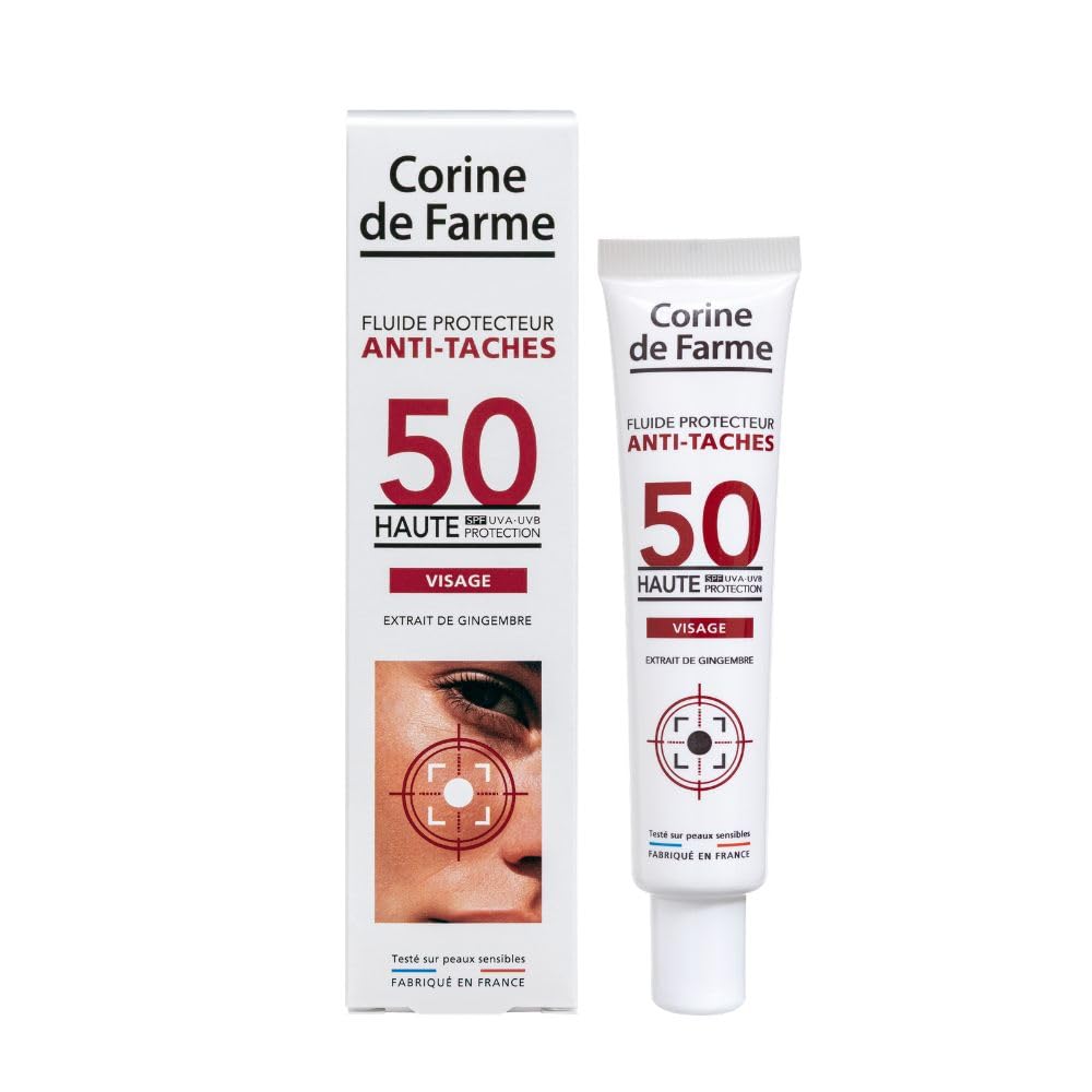 Corine de Farme - Fluide Protecteur Solaire Anti-Taches SPF 50 - Haute Protection UVA/UVB et Action Antioxydante - Prévient et Réduit les Taches Brunes - Fini Invisible et Non Gras - 40 ml