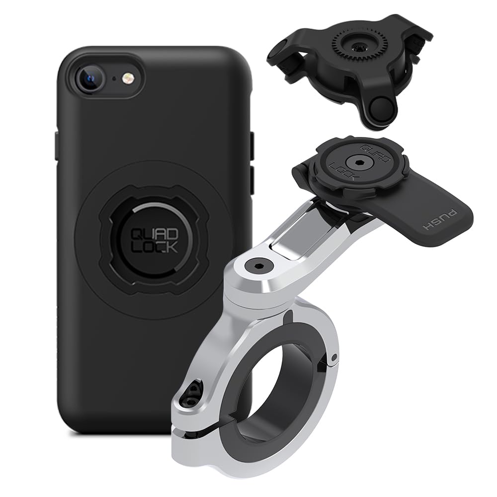 Quad Lock Motorcycle Handlebar Phone Mount PRO Chrome - Large with Vibration Dampener and MAG Phone Case for iPhone SE (3rd / 2nd Gen) &amp; 8/7