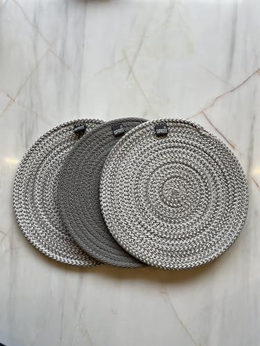 Image of Retro Polypropylene 3 Pc Round Trivet with Basket Holder | Braided Pot MAT, Side Table Mat, Machine Washable Small Place Mat for Casserole for Dining Table (9 inch Dia)
