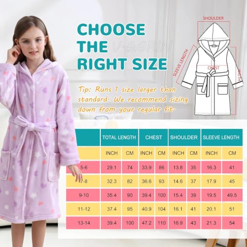 Image of V.&GRIN Girls Fleece Hooded Robe, Soft Unicorn Bathrobe for Kids 5-14 Years