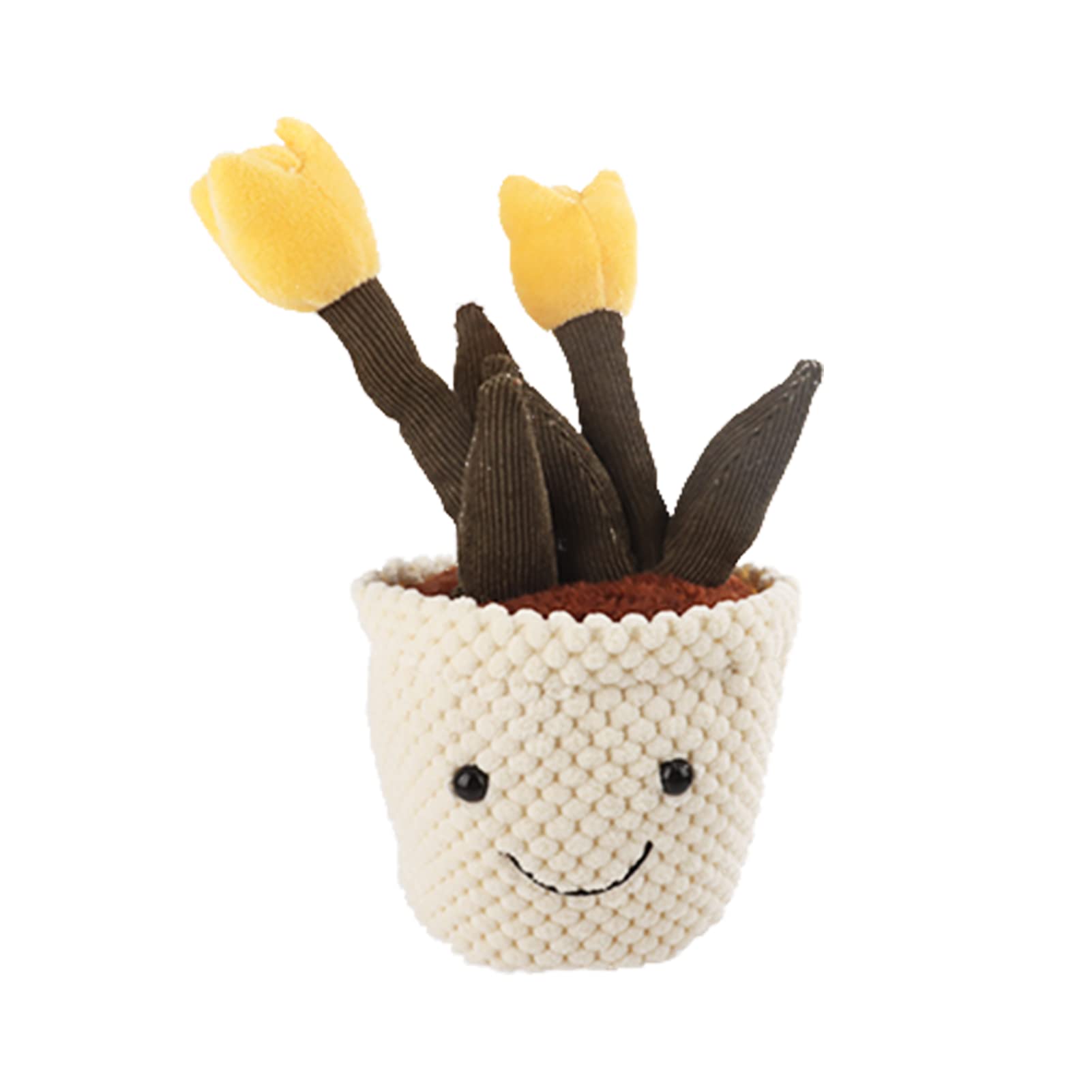 Photo 1 of Apricot Lamb Soft Tulip Plant Plush Toy, Stuffed Yellow Flower Pot, Kawaii Plushie for Kids, 10"