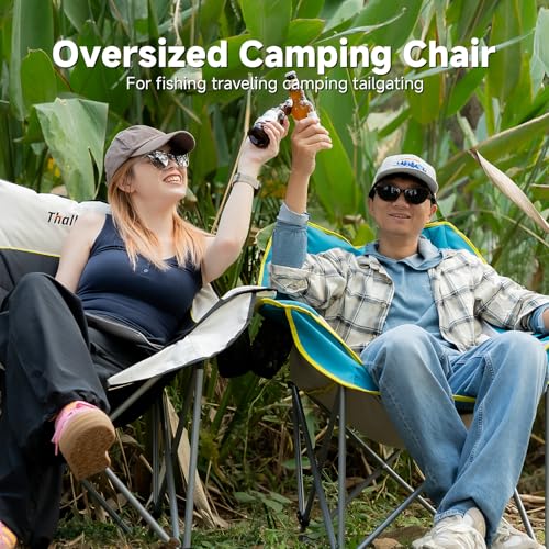 Silla de Camping Sobredimensionada para Adultos – Silla Plegable Resistente con Porta Vasos, Bolsillo de Almacenamiento y Bolsa de Transporte – Silla Acolchonada para Camping, Jardín, Pesca y Deportes – Soporta 400 lbs miniatura 7