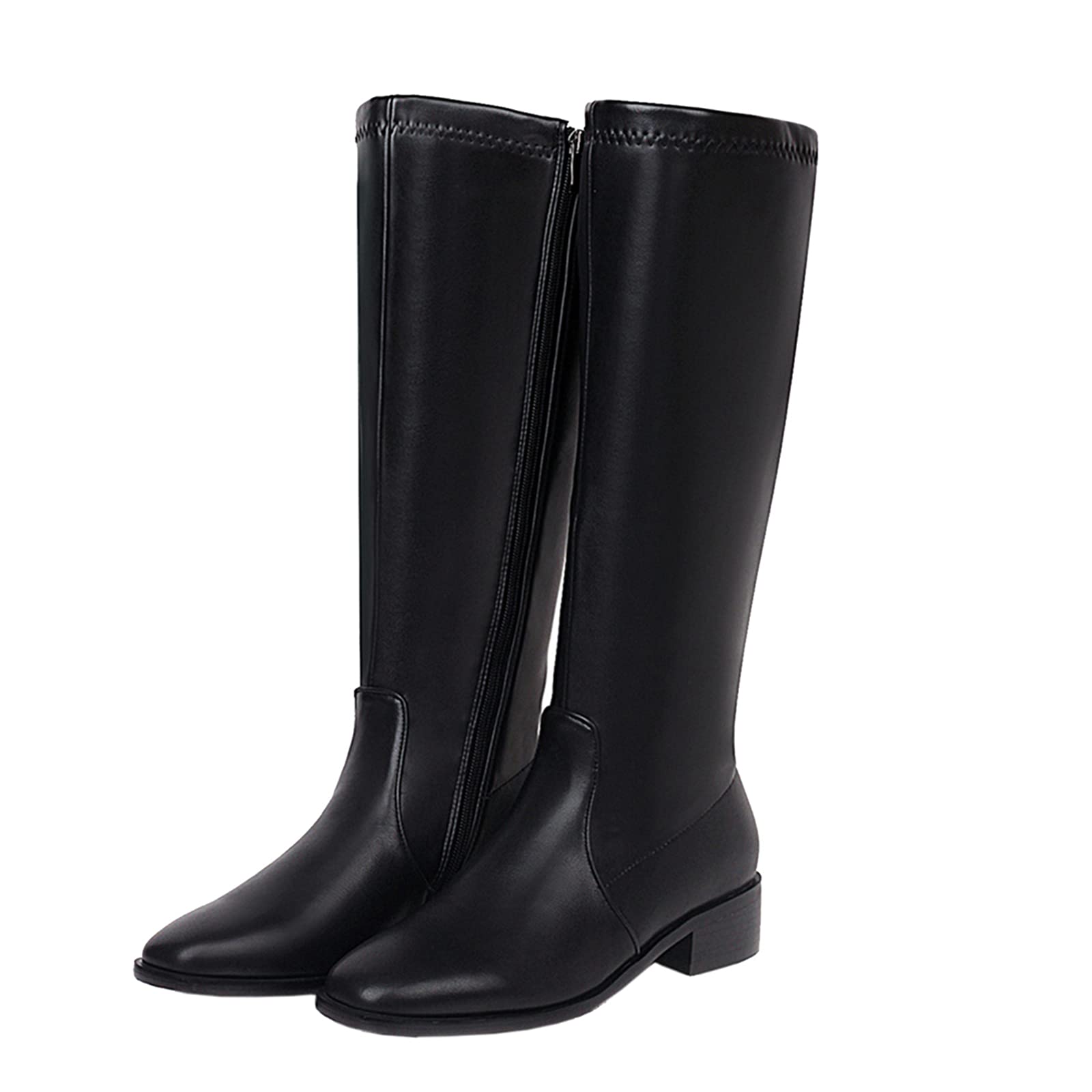 Damen Kniehohe Stiefel mit Niedrigem Absatz