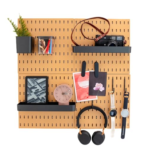 L'essentiel Wand-Organizer für Zuhause und Büro, Stecktafel, 56 x 56 cm, komplettes Set (4 Fliesen à 28 x 28 cm) und Zubehör, Weiß oder Schwarz (Braun/Schwarz, 4 Paneel-Set)