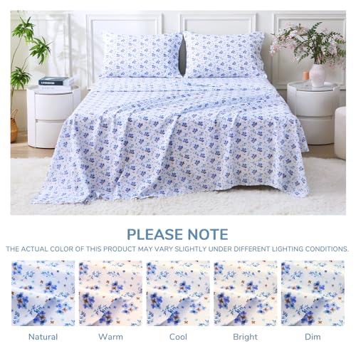 Image of MUXHOMO Queen Size 4 Piece Sheet Set, Soft & Breathable Sheet for Bedroom with Deep Pocket Up To 16 inch, Wrinkle-Free & Cooling Bed Sheet with Flat Sheet, Fitted Sheet & Pillowcases - Shattered Bluebells