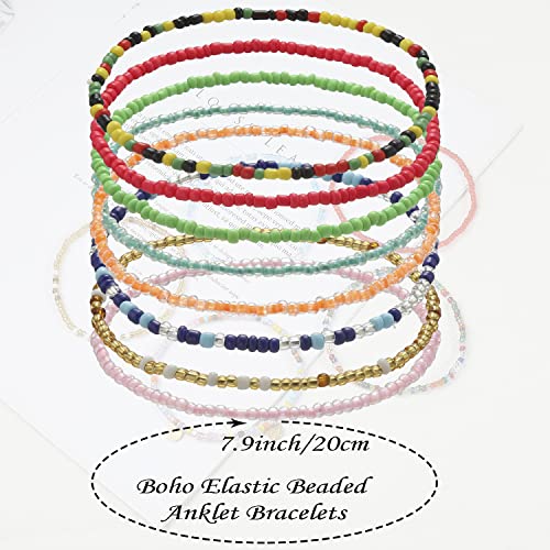 Image of Beaded Anklets for Women Handmade Boho Beaded Ankle Bracelets Colorful Beads Foot Anklets for Women