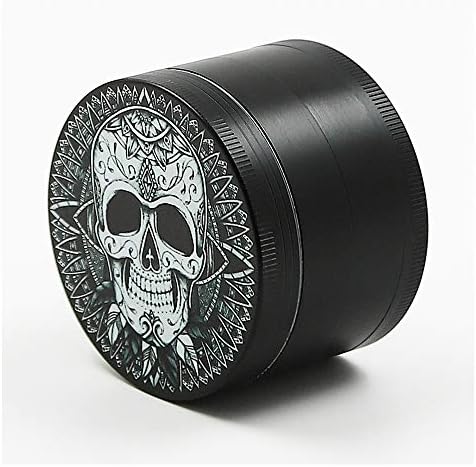 Large Metal Herb Grinder with Pollen Catcher, Shifter and Magnetic lid 63mm/2.5 inches (Mandala Skull)