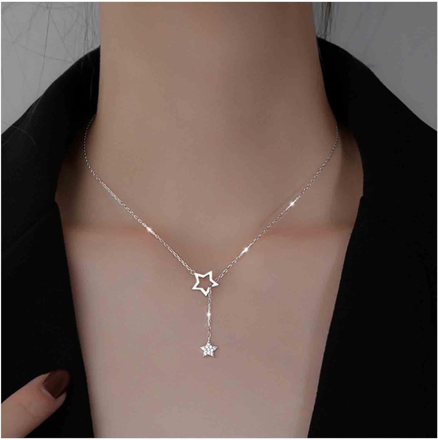 Boho Y Lariat Necklace Gold Crystal Star Drop Choker Cz Star Pendant Simple Chain Jewelry For Women And Girls - Image 2