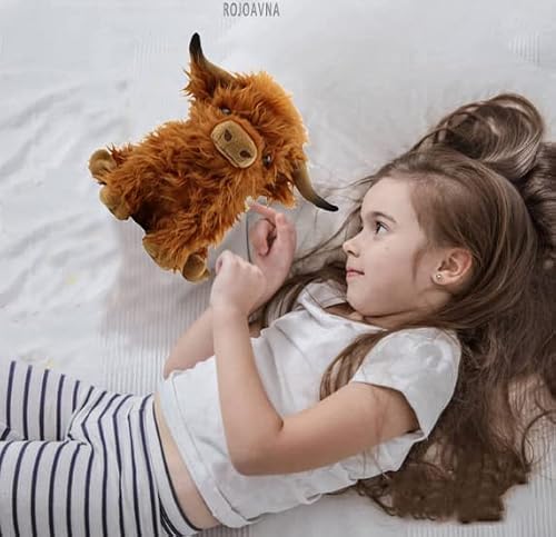 Rojoavna 10Inch Highland Cow Stuffed Animal Plush Toys, Realistic Soft Cuddly Farm Toy, Soft Cow Plush Toy Plushie Gift For Kids For Adults Kids Boys Girls #TOP3