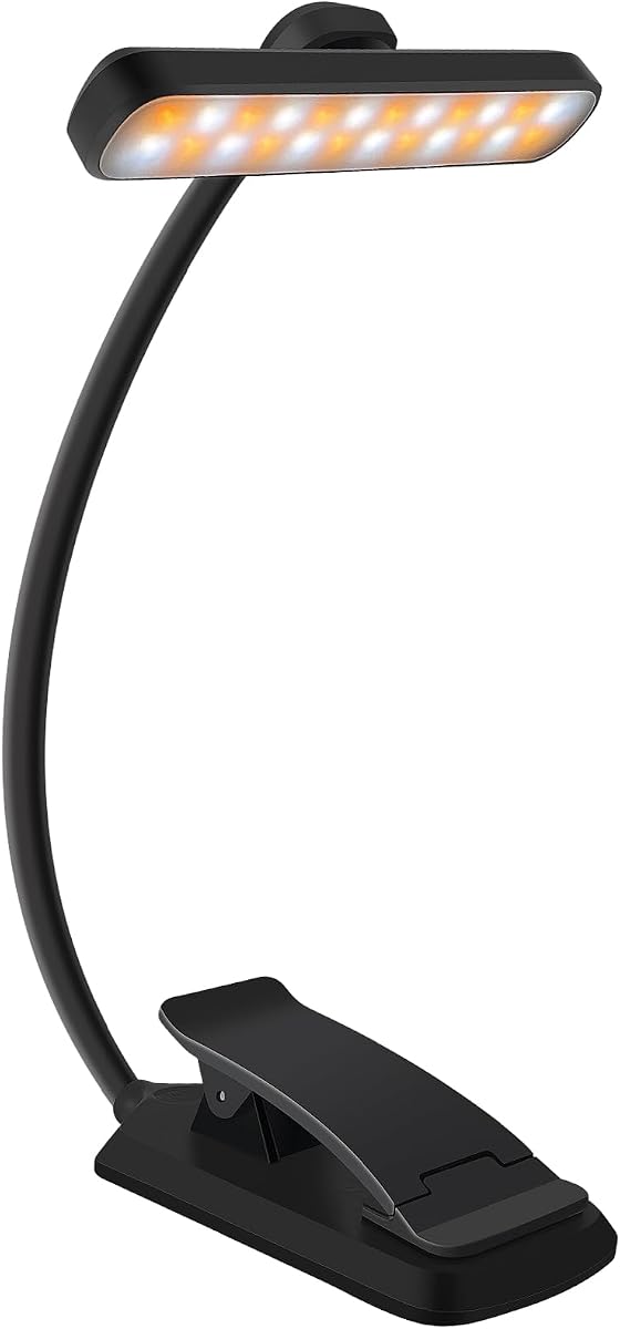 Rechargeable 24 LED Book Light for Reading, 360° Flexible Gooseneck, 5 Color Tones, Clip-on for Books/Tablet/Bed, USB-C, 80H Glare-Free Eye Care (Black)