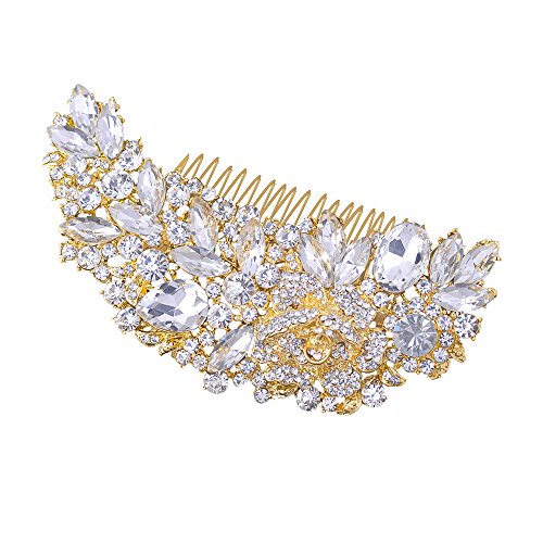 Yilanair Crystal Bridal Hair Comb Rhinestone Wedding Hairpin Hair Clips (Gold)