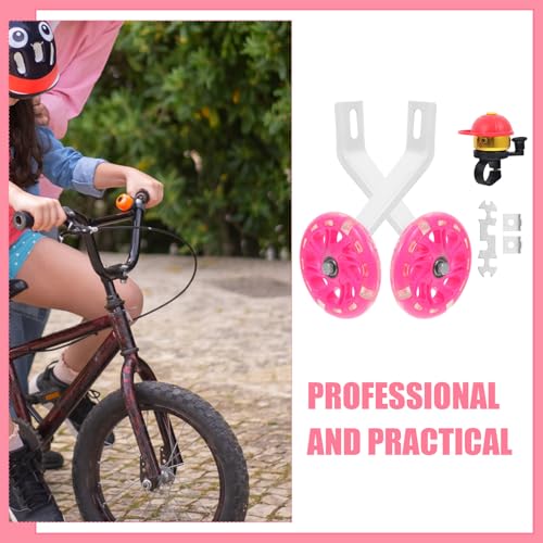 Ruedas de entrenamiento para bicicleta Ciieeo de 16 pulgadas con ruedas estabilizadoras auxiliares LED intermitentes rosas y soporte trípode para niños y soporte de equilibrio para bicicleta miniatura 7
