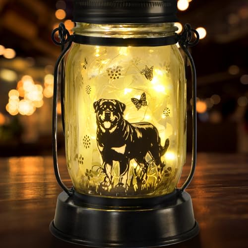 Rottweiler Solarlaternen für Frauen/Männer, Rottweiler, für Hundemutter, Geburtstag, Hundeliebhaber, Laterne, Haustierverlust, Gedenklichter, Solar-Gartendekoration für Hof, Terrasse, Hinterhof