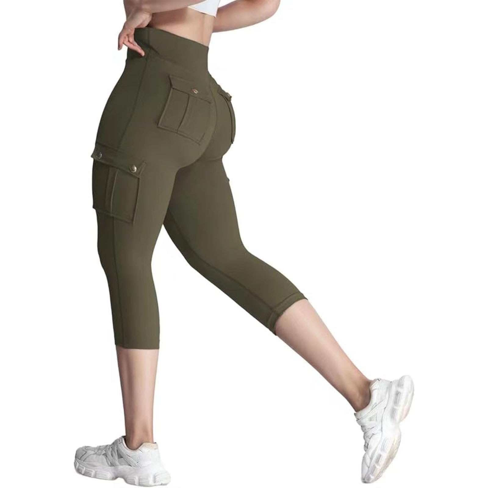 Legginsy cargo Capri z kieszeniami dla kobiet, wysoka talia, kontrola brzucha, marszczenie pośladków, podnoszenie, trening, spodnie do biegania, legginsy modelujące dla kobiet