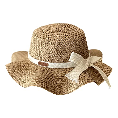BILIKEYU Boys Girls Braid Sun Hat Wide Brim Breathable Beach Hats with Bow Knot Summer Cap for Kids 2 to 10