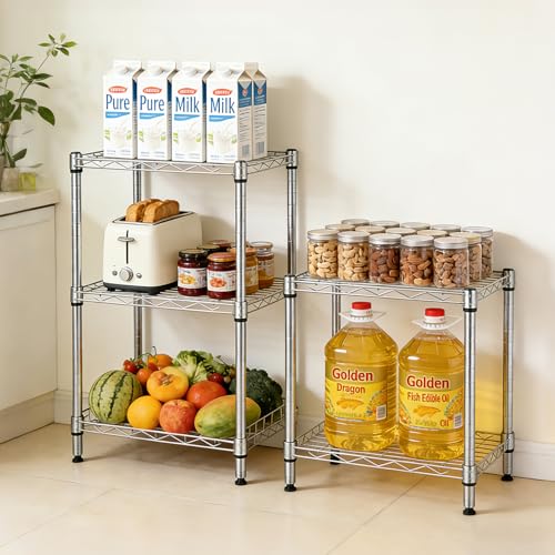 Image of 2-Wire Shelving Unit, Multi-Tier Stackable Metal Storage Shelves, Versatile Utility Shelves & Wire Rack for Garage Shelving, Pantry Shelves, Office, Living Room, Garage,Silver