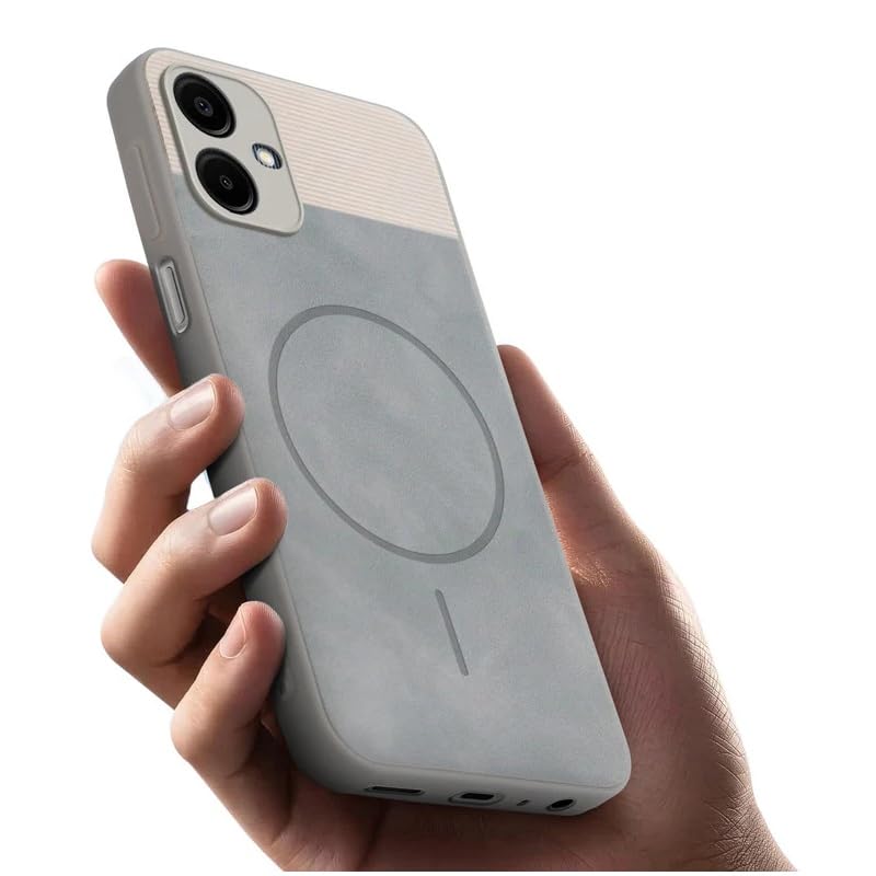 Image of Bintage CASE Dual-Leather Mac Safe Design Phone Case| Soft Touch Finish | Full Camera Protectection Back Cover Compatible for Samsung Galaxy A06 (5G) - White & Matelic Grey