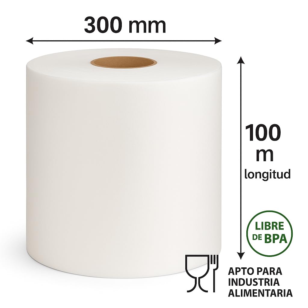Rollo Protector de Hueso para Carnicería NW Blanco – Ancho 300 mm | 100 m | Bobina Resistente para Envolver Carne y Evitar Perforaciones | Ideal para Carniceros y Salas de Despiece