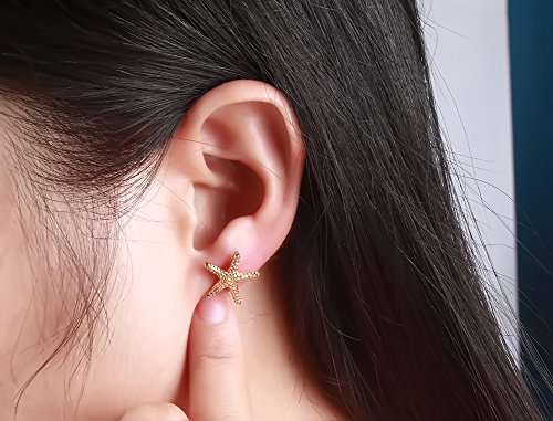 Um Jewelry Charm Womens Titanium Stainless Steel Starfish Stud Earrings Gold #TOP5