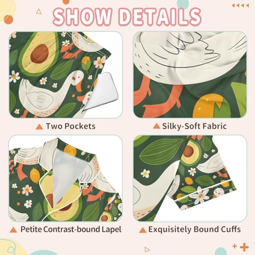 senya Daisy and Avocado Duck Satin Summer Pajama Sets Silk Short Sleeve Button Down Sleepwear3