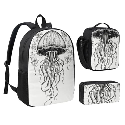 Sac à dos imprimé méduses ensemble complet avec lunch bag pour l'école - 2