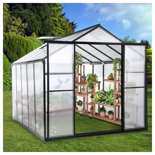 10X8FT Greenhouse for Outdoor, Hybrid Polycarbonate Greenhouse with 2 Roof Vent Windows, Large Greenhouse for Outside Garden Backyard,Black