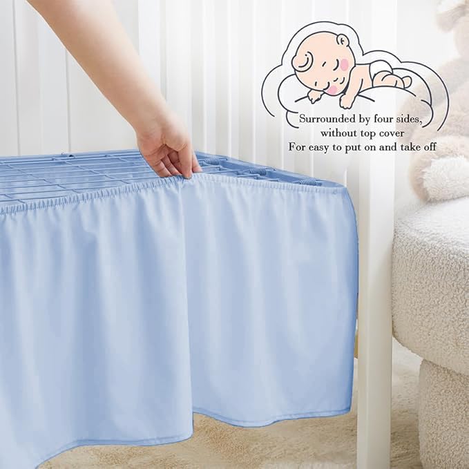 Mini Crib Ruffle Bed Skirt (24” x 38”) with 10” Inch Drop Dust Ruffle for Baby Boys or Girls Nursery Crib Toddler Bed Skirt Microfiber Fabric - Light Blue Solid