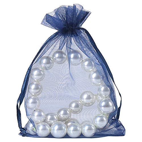 Image of HRX Package 100pcs Organza Gift Bags Navy Blue, 4 x 6 inch Mesh Jewelry Pouches Drawstring Party Favor Bags for Small Sample Christmas Candy