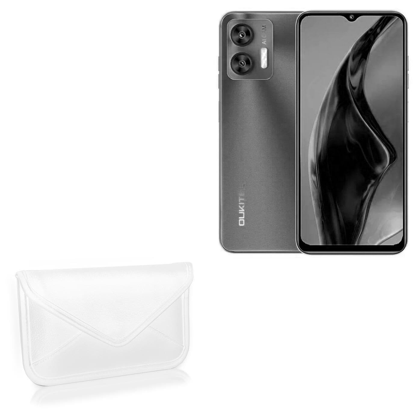 BoxWave Case Compatible with Oukitel C36 - Elite Leather Messenger Pouch, Synthetic Leather Cover Case Envelope Design - Ivory White