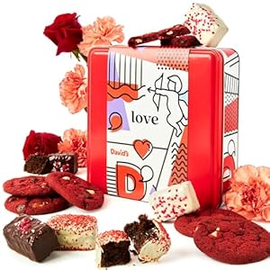 David’s Cookies Delicious Love Cookie and Brownie Gift Basket – Decadent Red Velvet Cookies and Chocolate-Covered Brownies in Love Tin Box – Festive Gourmet Cookies & Brownies Gift (Roses Not Included)