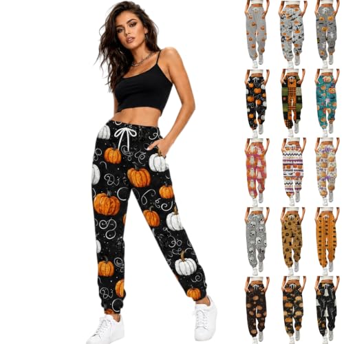 Halloween Costumes for Women,Halloween Pajama Pants Women 2026 Baggy Jogger Sweatpants Funny Pumpkin Bat Print Pj Pant Fall Loose Fit Adult Scary Party Costume Plus Size,Black-01,L