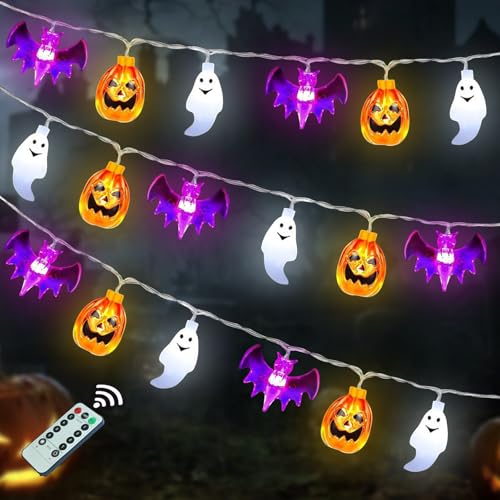 Cadena de luces impermeable de Halloween para interior y exterior, para fiestas, decoración de jardín, 300 x 20 LED, calabaza, arañas, murciélago, fantasma