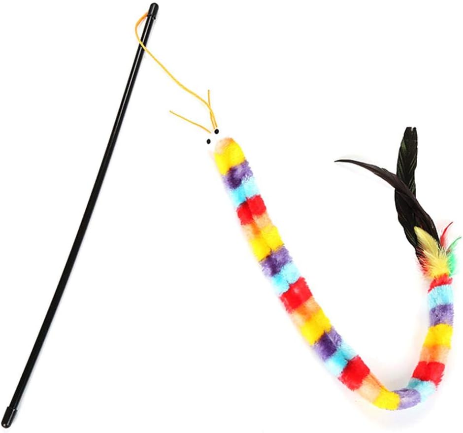 CVMbro2X Pet Kitten Cat Rainbow Rod Feather Chaser Stick Teaser Interactive Play Toy - Rainbow Color 1pcs