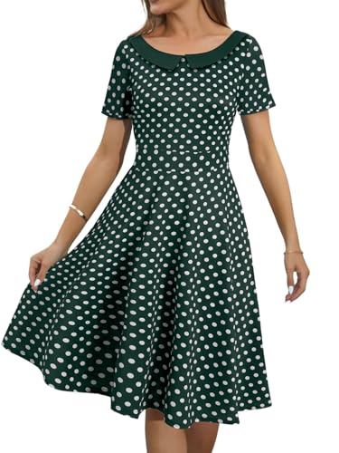 Image of Women's Elegant Vintage Dresses Knee Length Casual Floral Print Work Party Peter Pan Collar A-Line Dress with Pockets 978