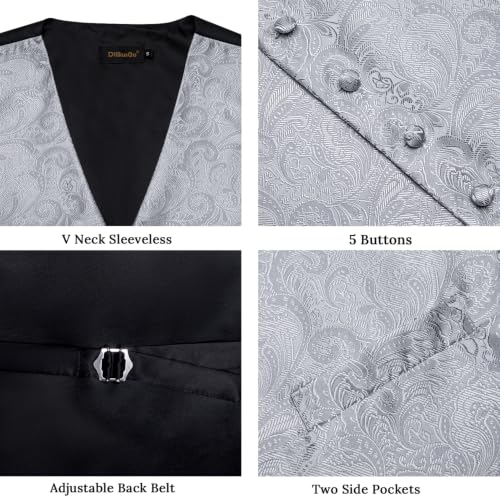 Image of DiBanGu Mens Paisley Suit Vest Bowtie Formal /Casual Dress Waistcoat | 5PCS,Vest for Men,Silk Blend,Anti-Wrinkle,Durable,Machine Wash,for Tuxedo,Wedding,Party,Prom,V-neck,2 Real Pockets