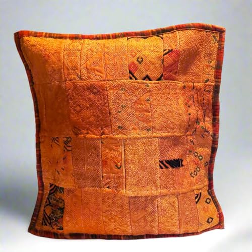Sun-Kissed Amber Guatemalan Patchwork Mixed Huipile Guatemalan Throw Pillow Cover