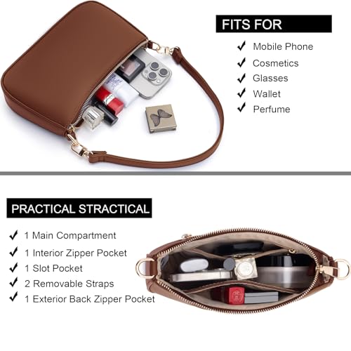 Image of Shoulder Bag for Women Retro Vegan Leather Classic Clutch Tote HandBags Purses with Zipper Closure