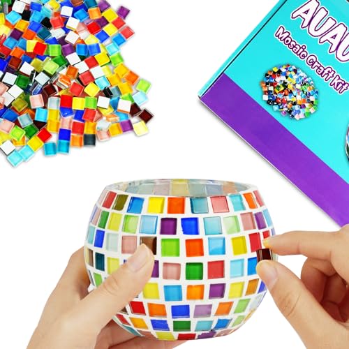 AUAUY Kit in Mosaico di Vetro, Arti e Mestieri per Bambini e Adulti, Kit Creativo in Vetro Colorato Fai-Da-Te per Bambini, Opere D'arte Fatte a Mano per la Decorazione