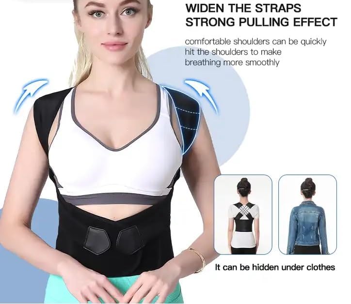 Image of Posture Corrector for Men & Women | Adjustable Webbing Design | Spine & Shoulder Support | Back Pain Relief | Medium Size Back Straightener | Backbone Straight Belt | Comfortable & Breathable