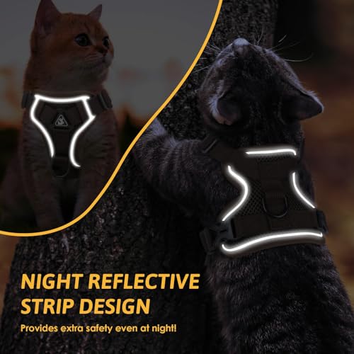GlasFlength Katzengeschirr mit Leine Ausbruchsicher, Katzenleine mit Geschirr für Katzen Verstellbar Katzen Geschirr Set Cat Harness Softgeschirr für Katze mit Reflektierenden Streifen (Kaffee-M)