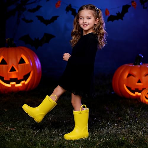 Toddler Rain Boots for Boys and Girls Waterproof Rubber Kids Rain Boots with Easy on Handles All-season Outdoor Shoes2