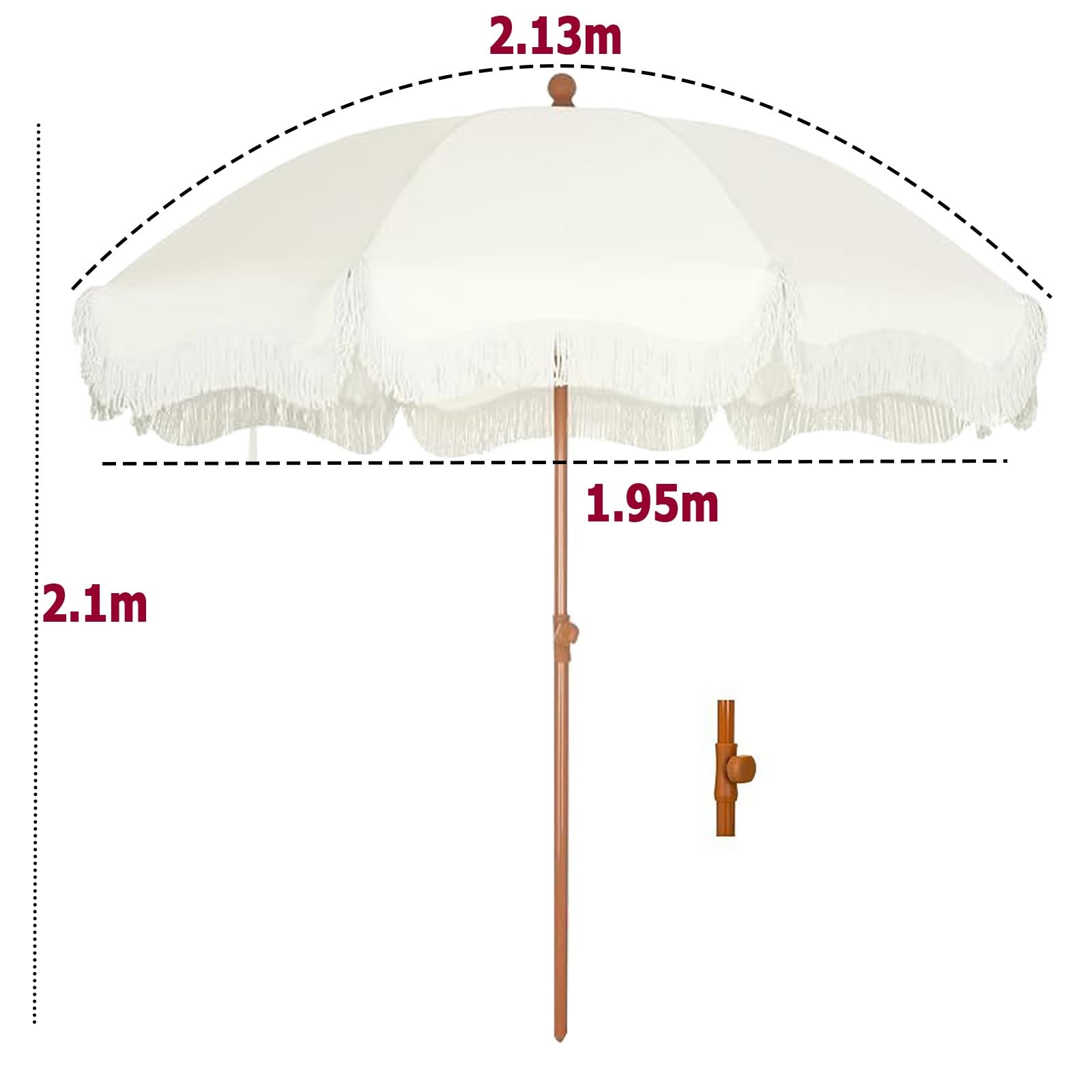 Solarny parasol z frędzlami, parasol na stół na zewnątrz, 8 solidnych żeber, nachylenie przycisku, łatwe podnoszenie korby, regulowana wysokość, na patio, ogród, podwórko