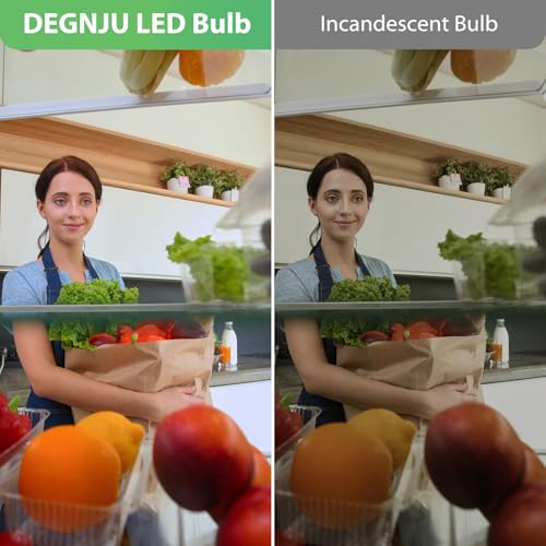 Image of DEGNJU LED Refrigerator Light Bulb, 40 Watt Equivalent, 120V, Fridge Light Bulb 2700K Soft White, A15 Appliance Bulb 5.5W for Freezer, 650LM, E26 Standard Base, 120V, Non-Dimmable, 2 Pack