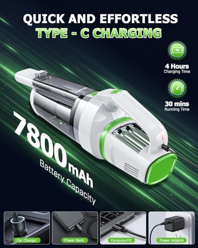 Image of AHNR Handheld Vacuum Cleaner Cordless Rechargeable 16000PA for Car Home