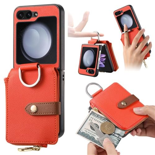 Protégez votre Samsung Galaxy Z Flip 7 orange grâce à cet étui portefeuille zippé antichoc