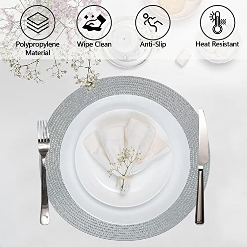 famibay Placemats and Coasters Set of 4 Round Woven Placemats Washable Heat Reasist Place Mats Grey Table Mats and Coasters for Kitchen Dining Table - Image 4