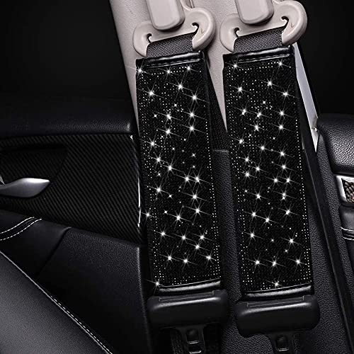Beaumile Seat Belt Pads 2-Pack Bling Seat Belt Covers Soft PU Leather Crystal Seat Belt Shoulder Pads Rhinestone Bling Car Accessories For Women...