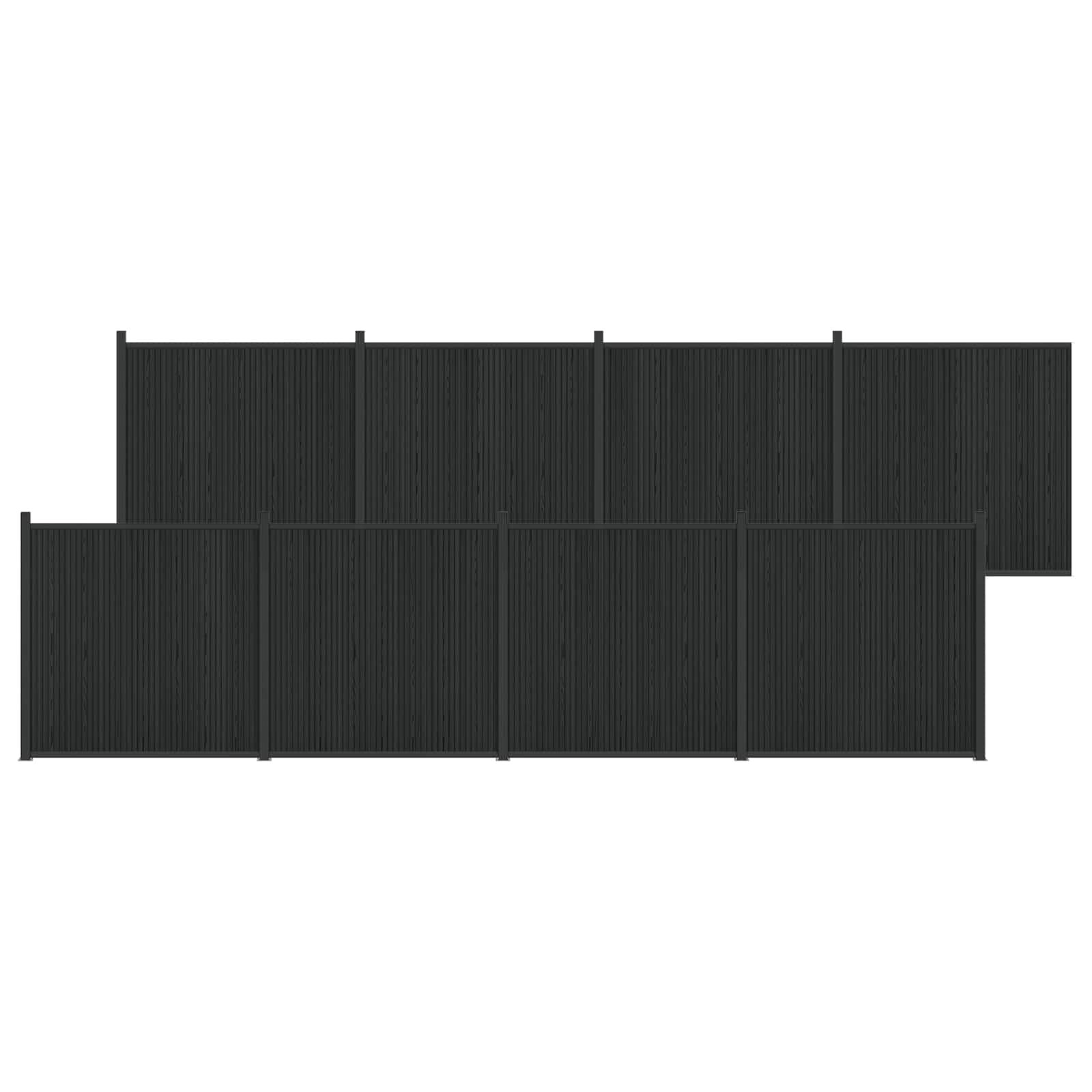 Panneau de clôture WPC et aluminium noir 8 pcs 1405 x 186,5 cm pour jardin terrasse extérieur séparation intimité sécurité décoratif modulable