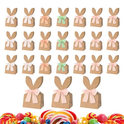 Easter Bags for Kids - 24 Pieces Rustic Paper Bunny Ears, Reusable Candy Wrap | Cute Holiday Party Favor Bags Design, Perfect DI
